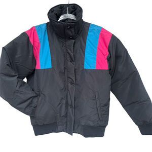 Vintage Olympian Down Ski Jacket Women's M Black 80s 90s Colorblock Puffer Coat